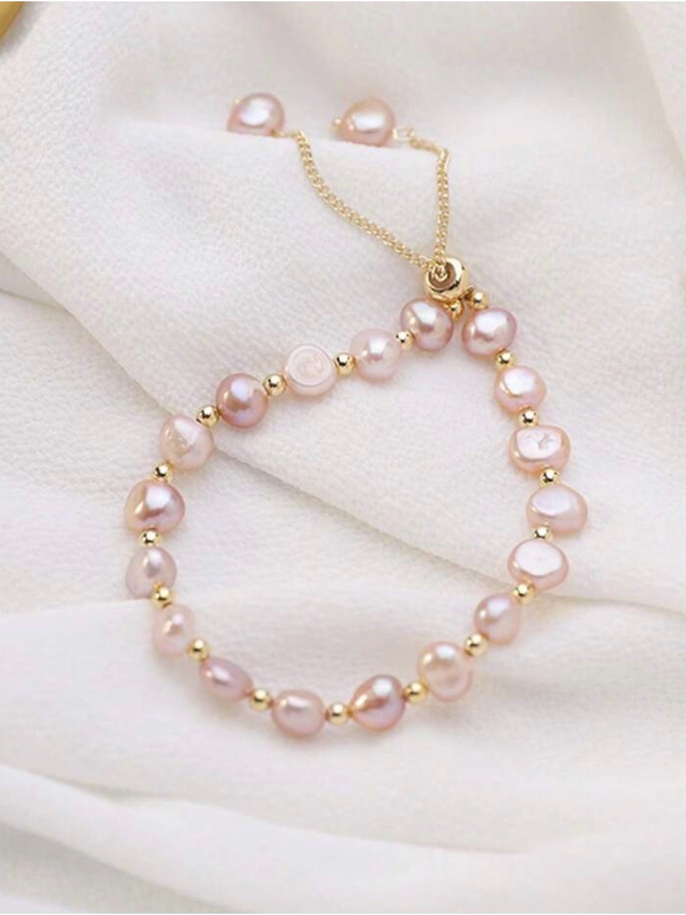 Pink Pearl (faux) & Gold Adjustable Bracelet